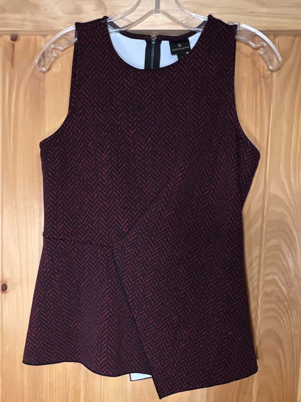 Worthington Red and Black Herringbone Sleeveless Zip-Back Peplum Top Size S